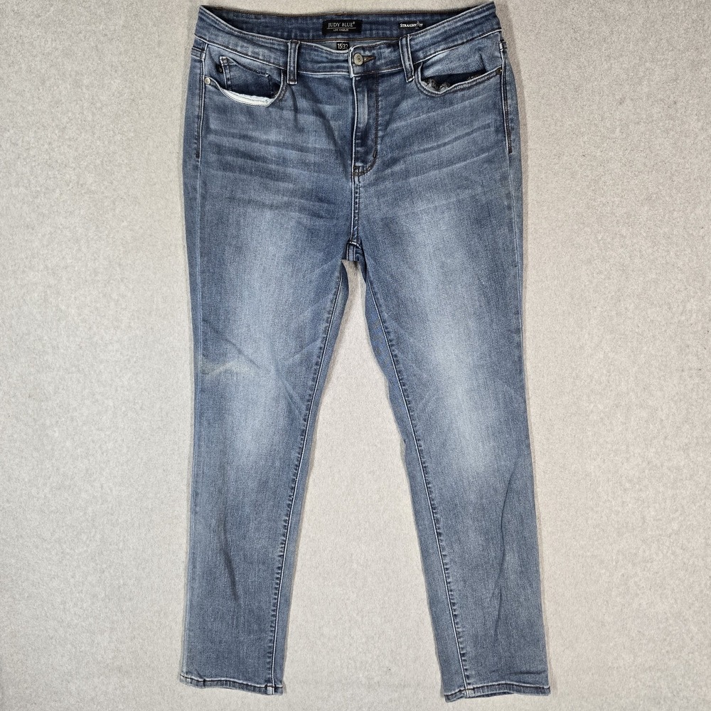 Judy Blue Women Jeans 15 32 Blue Denim Straight Fit Medium Wash 28" Inseam